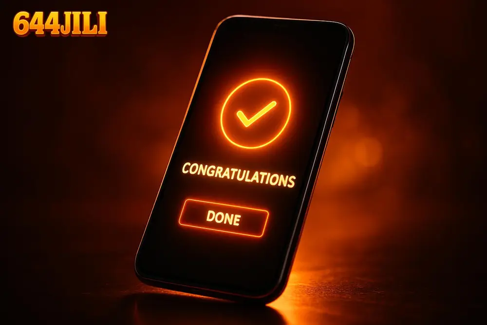 644JILI Nagad Withdrawal — a smartphone showing a mobile payment confirmation with orange glowing accents